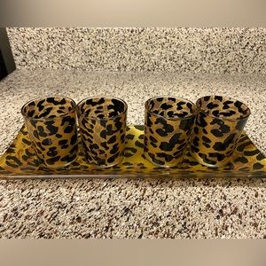 Leopard 4 tea candle holder with stand.Wonderful addition to your home or office
